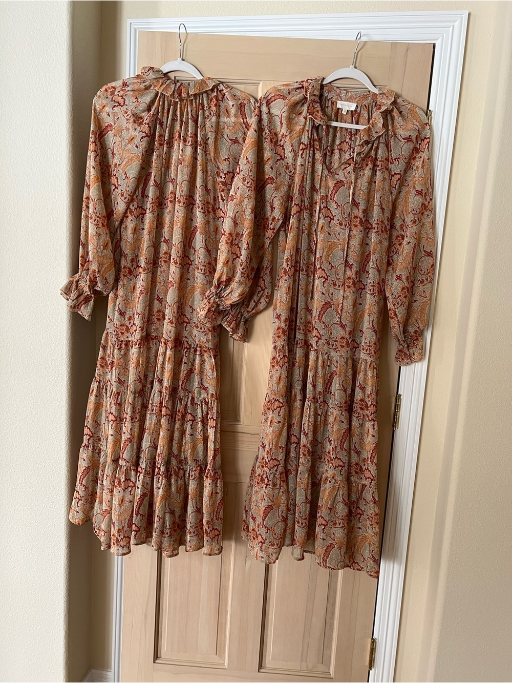 MELLODAY Floral Boho Midi Dress in Rust, Tan & Cream